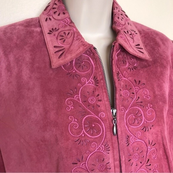 Drapers and Damons Laser Cut Suede Dusty Pink Mauve Full Zip Jacket Women Large - Picture 2 of 14